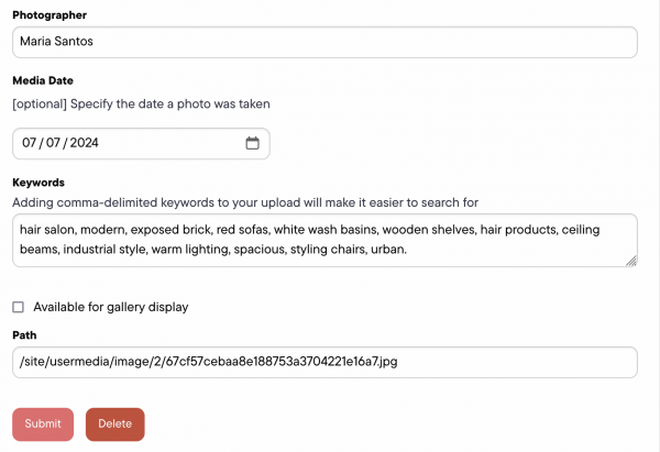 Image details management